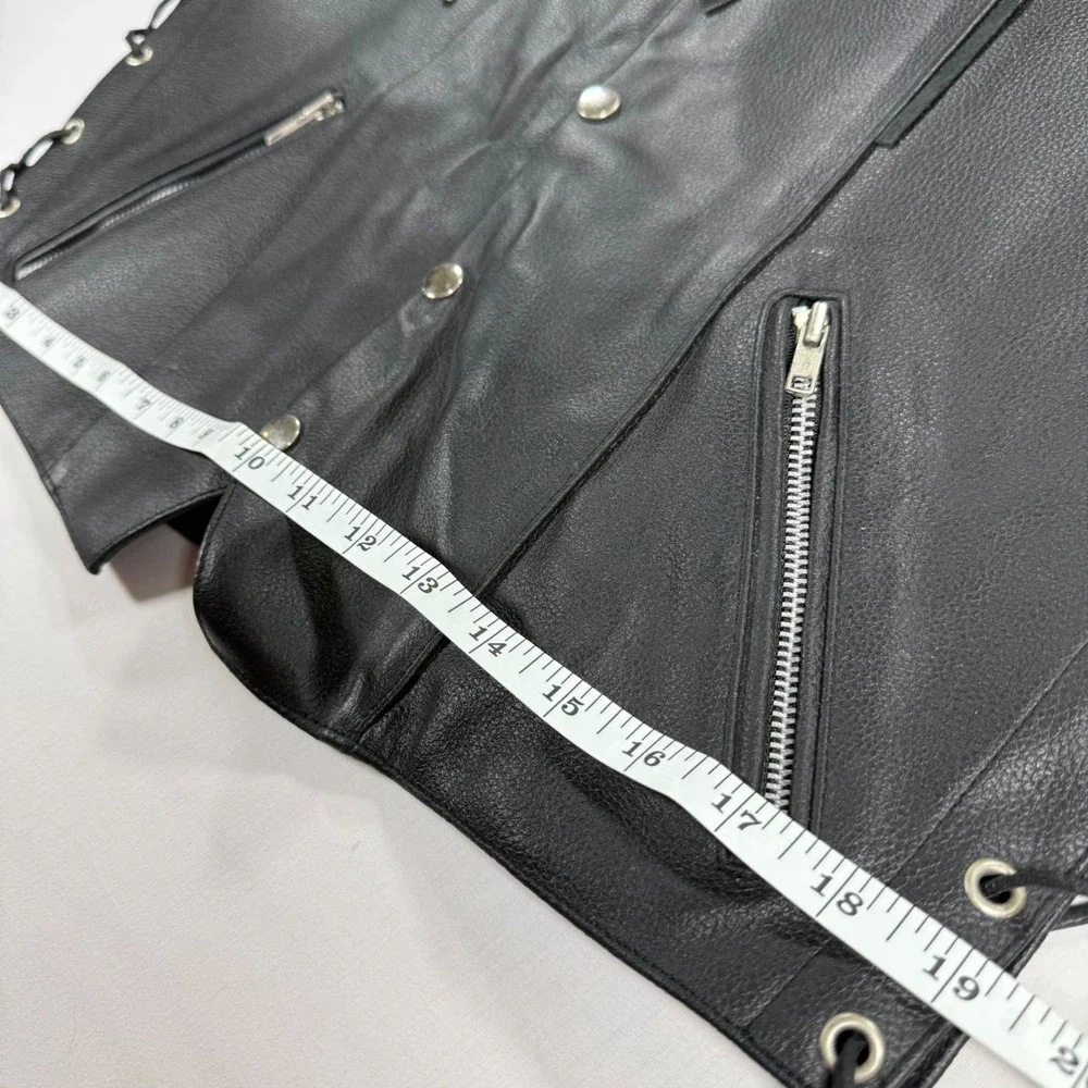 Himalaya Motor Bikewear Mens Black Leather USA Biker Vest Concho Side Lace S